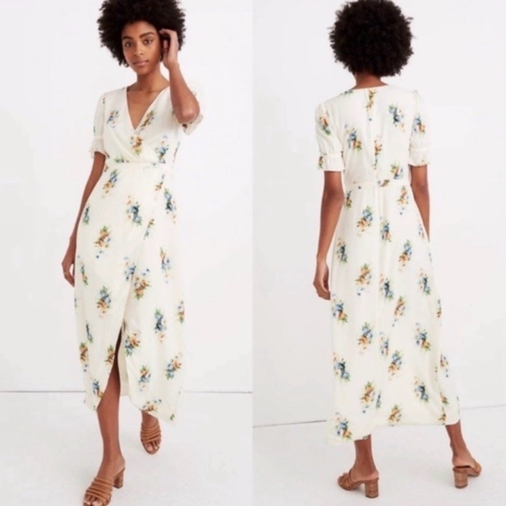Madewell Ruffle Sleeve Ivory Maxi Dress Classic Corsage Feminine Floral Size 10